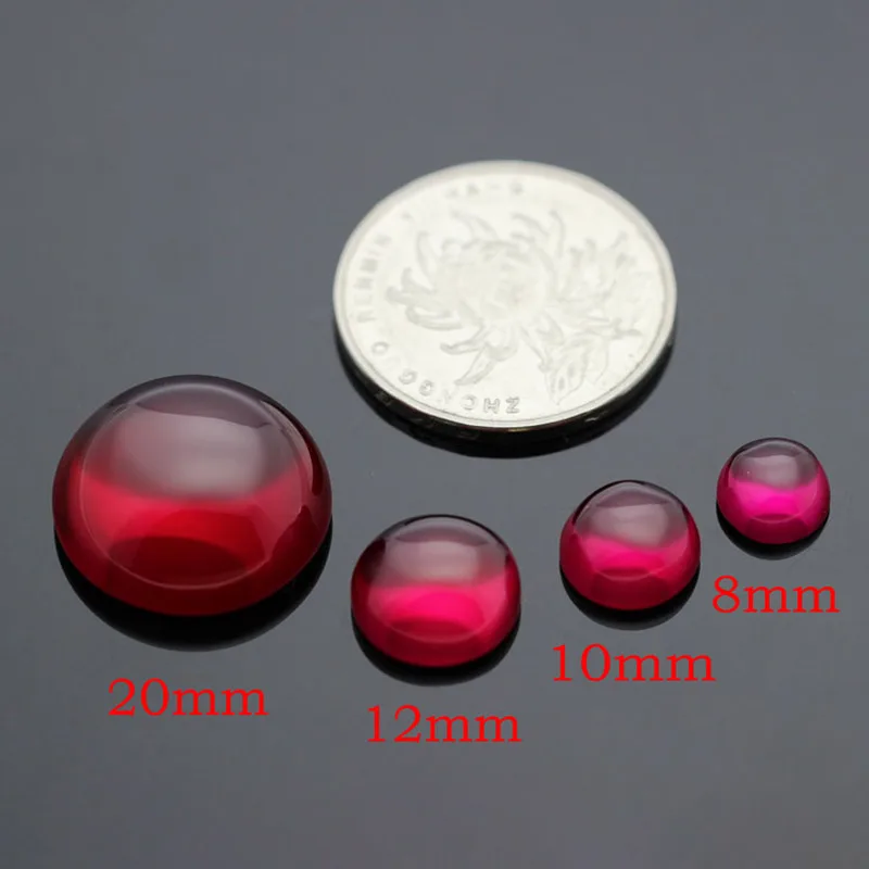 5# Ruby Cabochon Cut Flat Bottom Round Shape Synthetic Corundum Gems Stone Beads For Jewelry 1.5-20mm