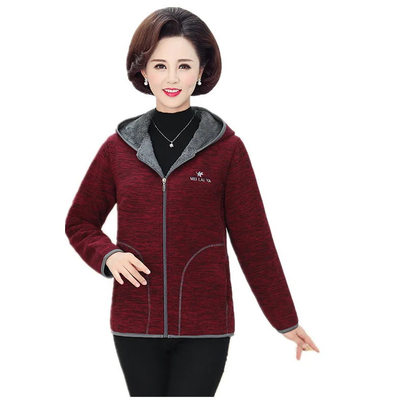 

Middle Aged Women's Coat autumn and winter jackets 2021New Thicken Fleece Hooded Outerwear Women's Zipper Jacket Mother Dress