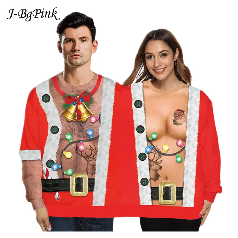 Christmas Sweater holiday spoof 3D digital printing couples two-piece double sweater loose lovers Funny Autumn Winter Clothing