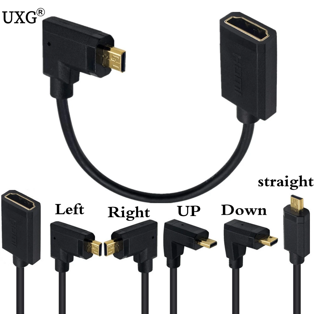 OD3.2mm Superfine HDMI-compatible Cable 4K 60Hz Micro HDTV Male 90° Elbow Up Down Left And Right To HDTV Female Cable 0.15m