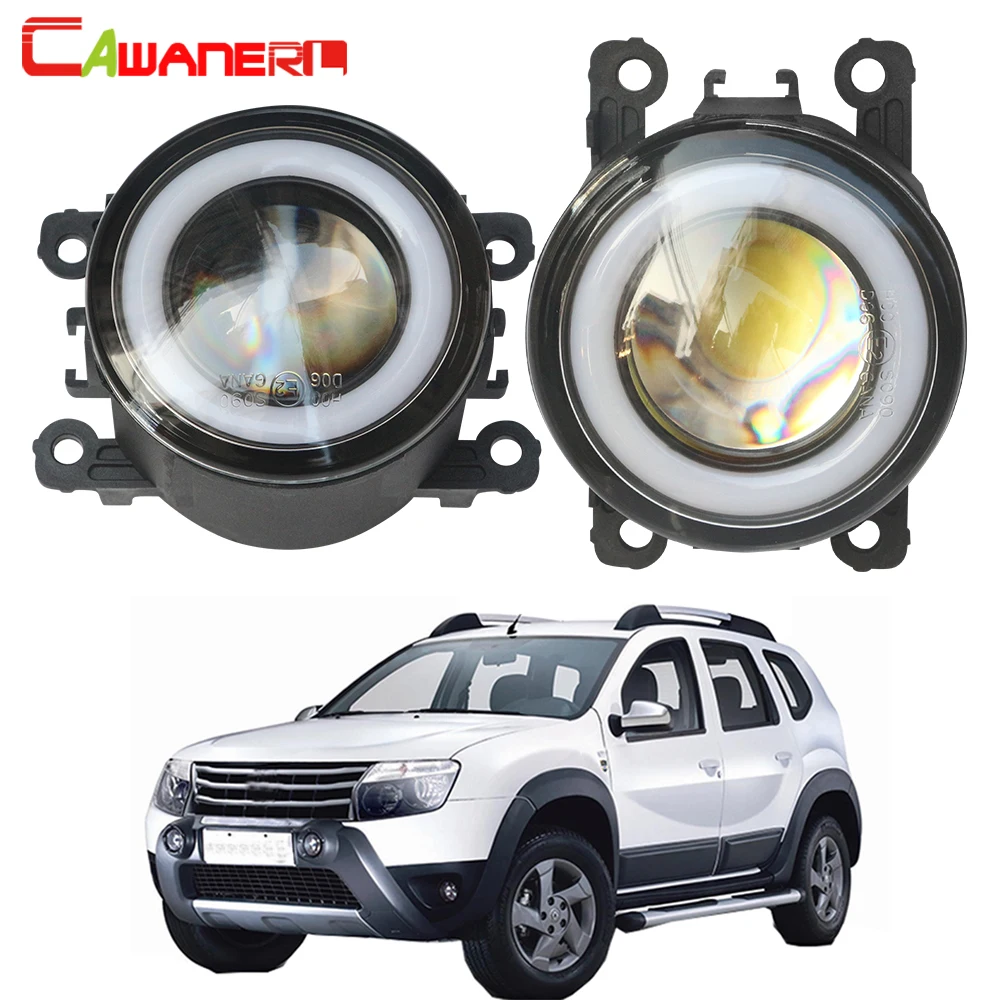 Cawanerl For Dacia Duster Closed Off-Road Vehicle 2010-2015 Car 3000LM LED Fog Light Angel Eye DRL Daytime Running Lamp 30W 12V