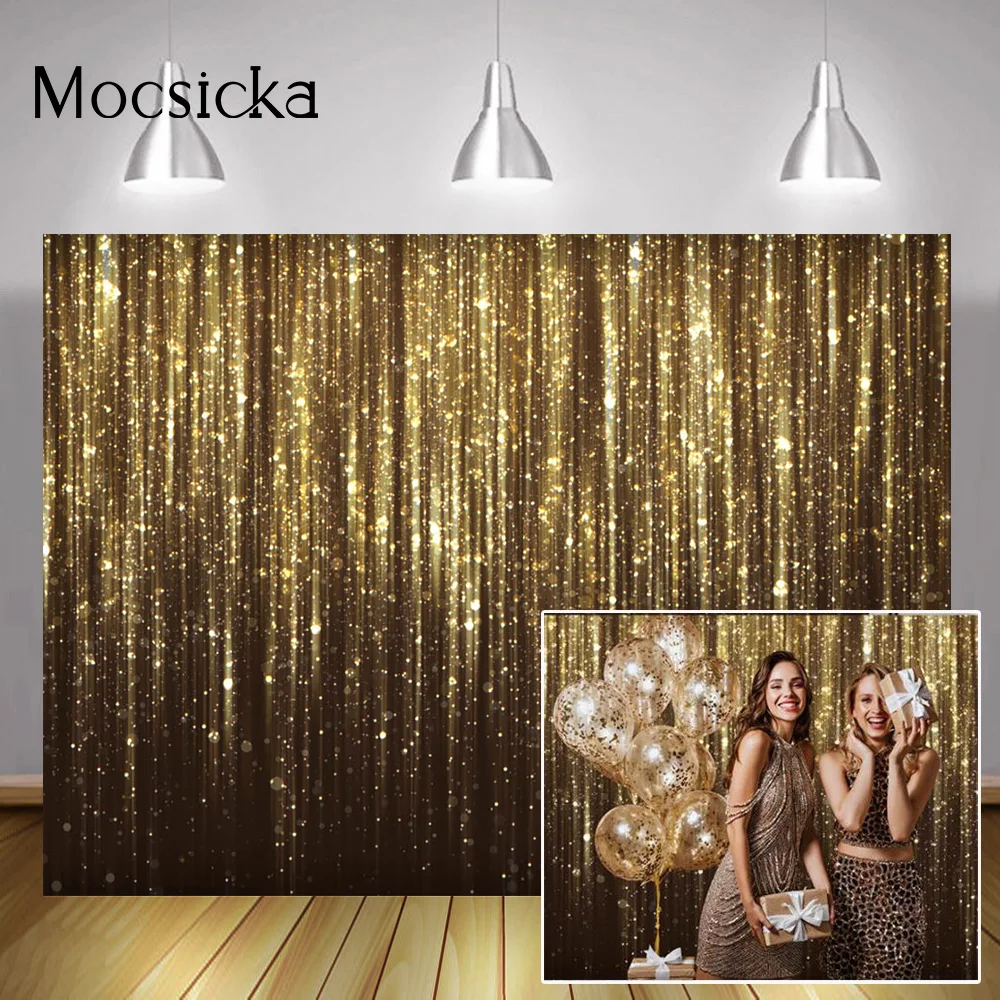 Gold Glitter Portrait Backdrop Photo Shoot Disco 80s 90s Party Banner Background Bokeh Abstract Birthday Photography Studio