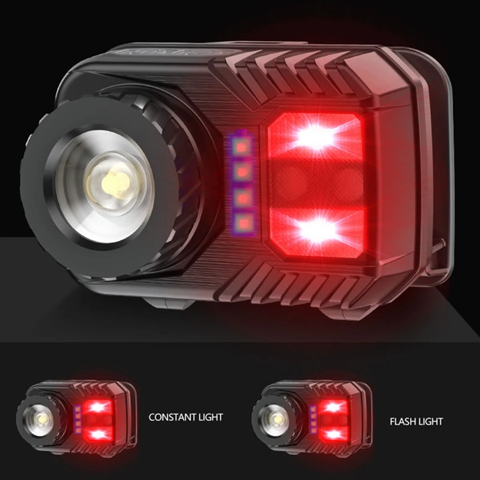 XM-L2 U3 Sensor High Quality Zoomable Led Headlamp Built in Battery Head Lamp Headlight Red & White Emitting Colors Bulbs Light