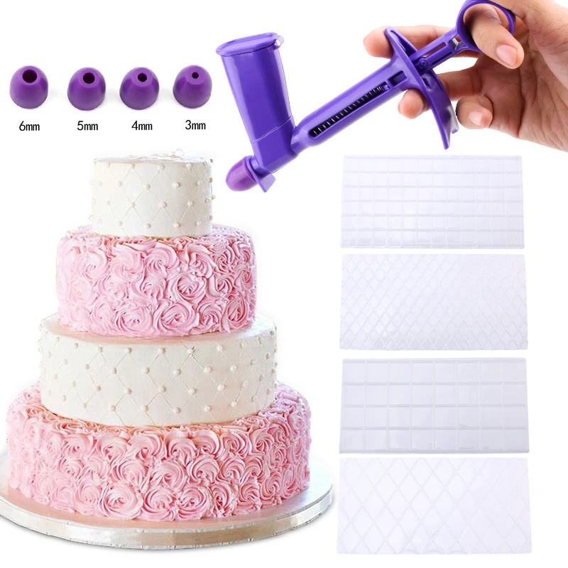 FAIS DU 4pcs/Set Grid Transparent Texture Mat Fondant Cake Plaid Embossed Baking Texture Decoration Mold Cake Tools