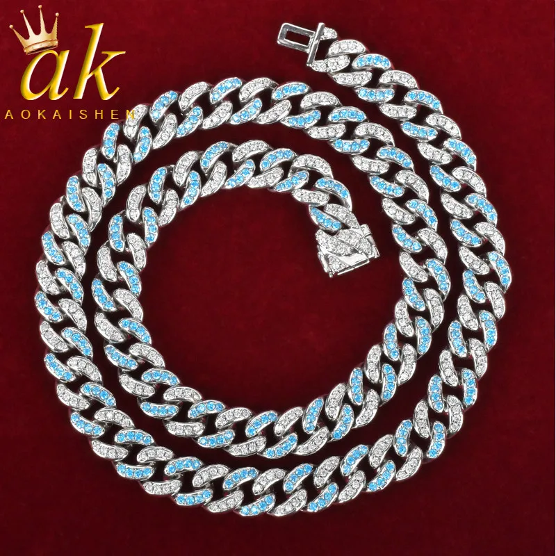 Blue White Gold Color Cuban Chain Necklace for Women Hip Hop Jewelry