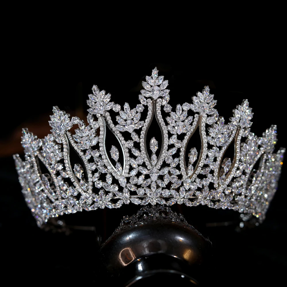 Tiaras And Crowns For Women Parmalanbe Luxury CZ Queen Crown Bridal Wedding Hair Accessories  Crystal Headdress Jewelry