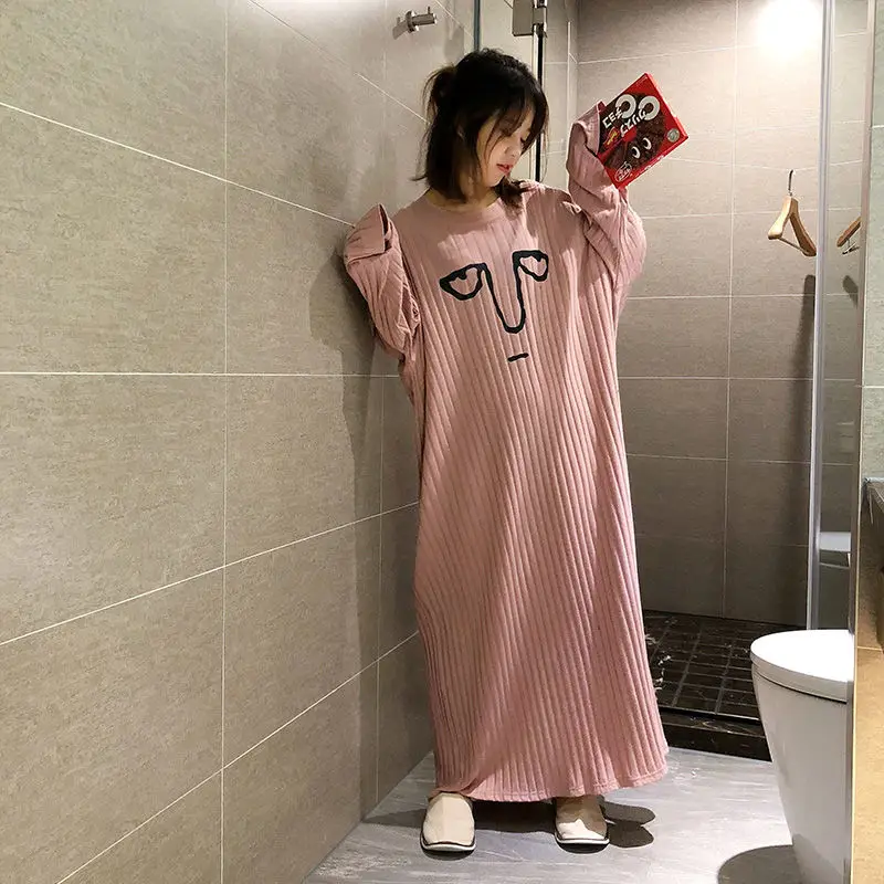 Big Size Home Dress Night Cute Cartoon Casual Shirt Loose Sleepwear Nightwear Oversize Long Nightgowns Women Cotton Night Dress