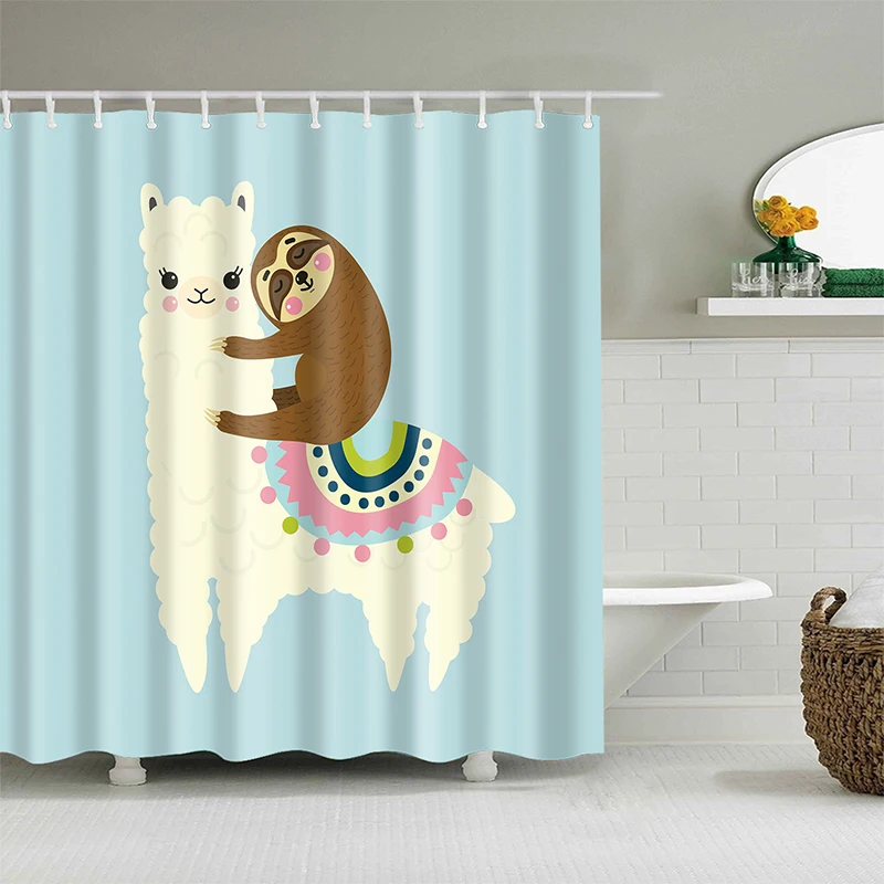 Alpaca Pattern Bath curtain Waterproof Shower Curtains Polyester Cartoon Bath Screen Printed Curtain for Bathroom Home Decor