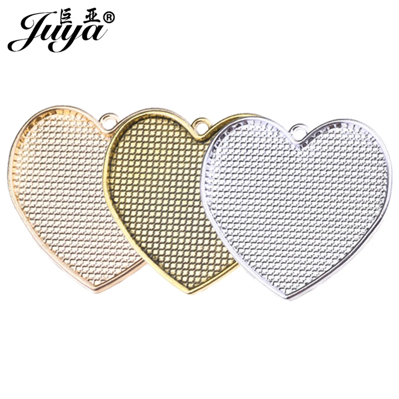 30PCS 40mm Big Heart Pendant  Base Setting Cabochon Bezel Blank Alloy Tray For DIY Jewelry Making Necklaces Or keychains Finding