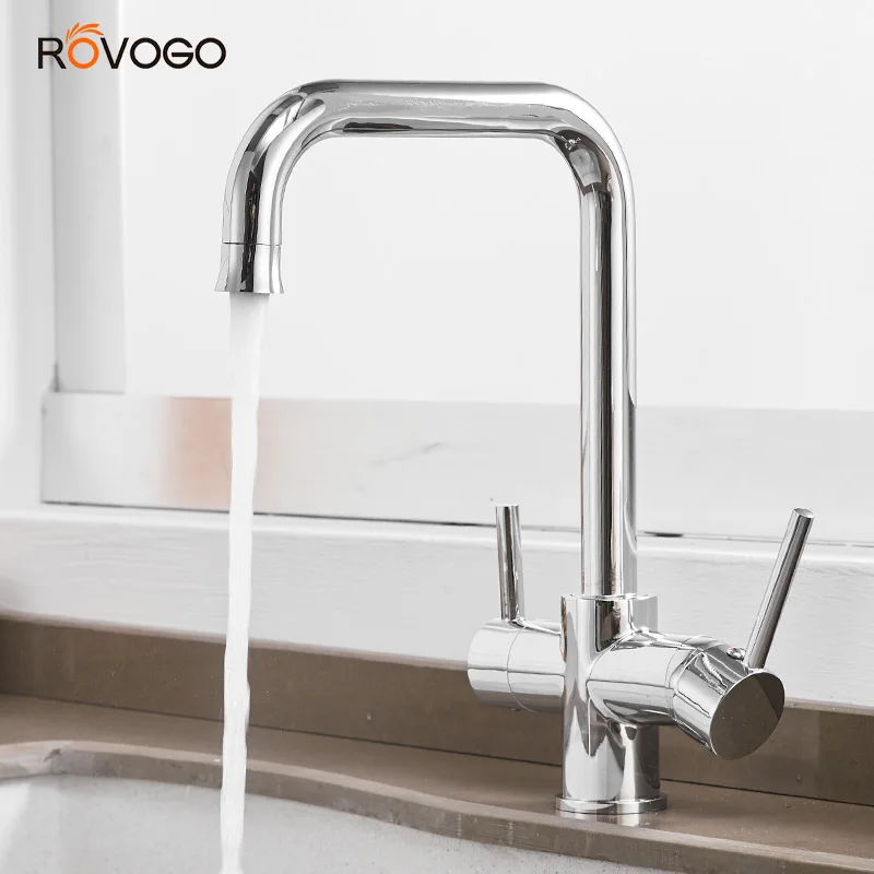 ROVOGO Filter Kitchen Faucets with Drinking Water Faucet, 3 in 1 Kitchen Faucet with Water Purification Features Mixer Tap Crane