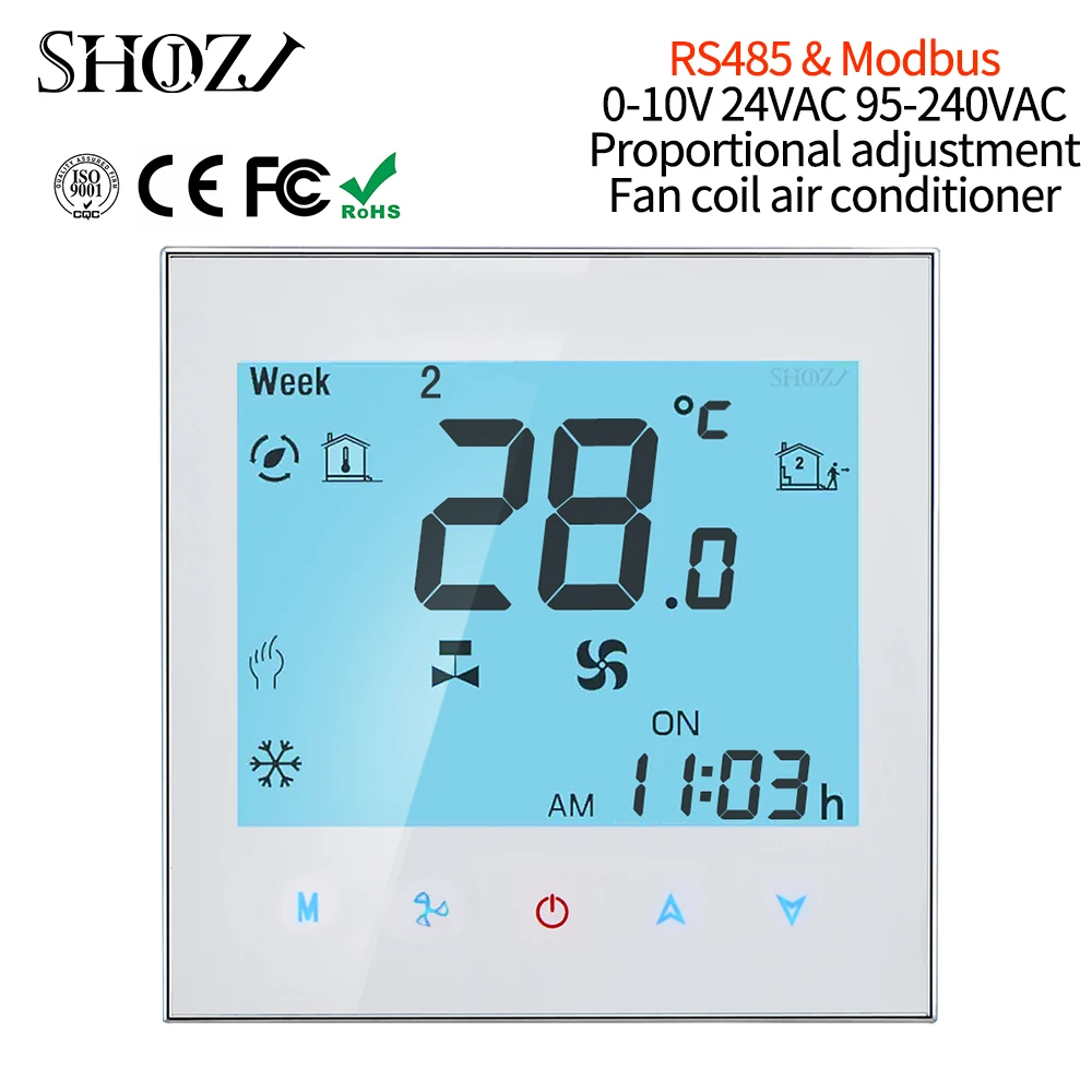 Smart Home Air Conditioner Modbus&RS485 RTU Communication Control Thermostat Switch For Fan Coil Heat 2/4Pipe SHOJZJ