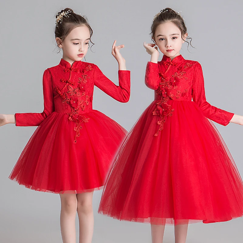 

Flower Girl Party Dress Chinese Style Wedding Bridesmaid's Dress Girl's Lace cheongsam modern Birthday Party Graduation 2020