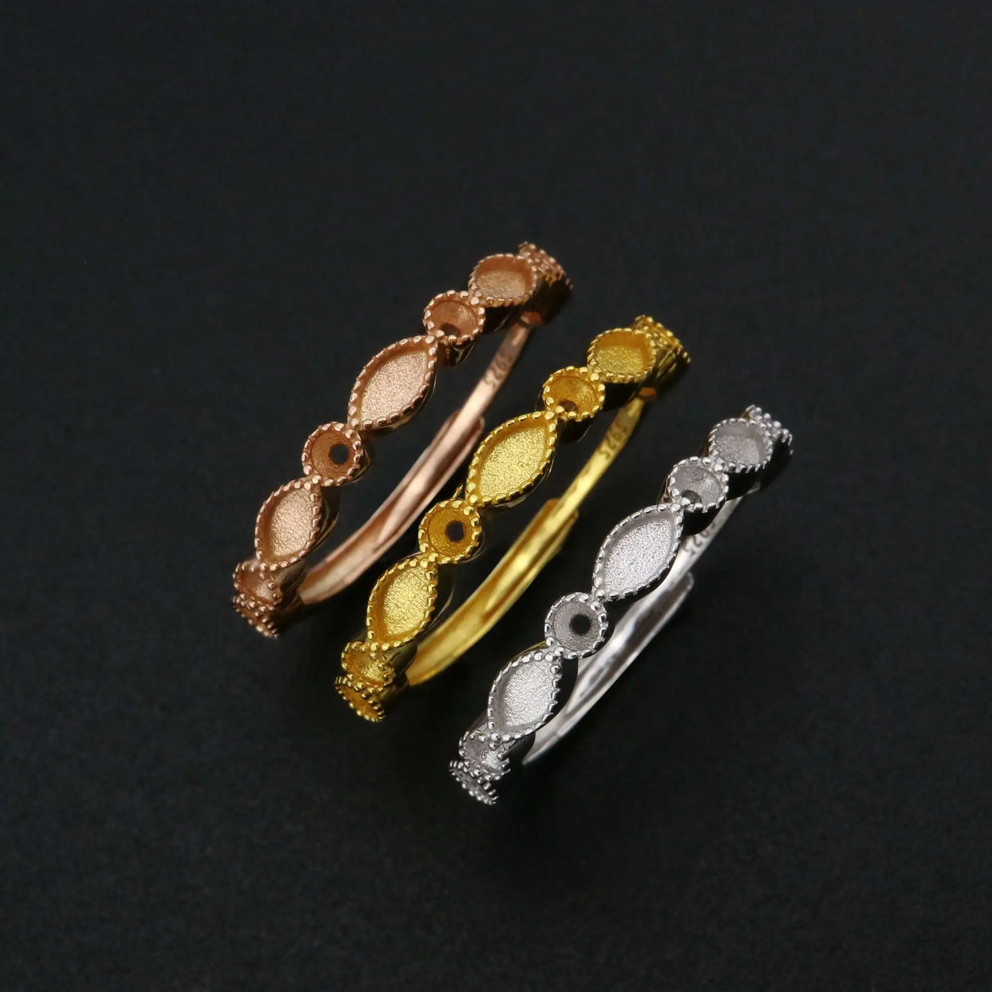 1Pcs Keepsake Mother Milk Resin Ring Settings Solid 925 Sterling Silver Rose Gold Plated  2x4MM Marquise 2mm Round 1294220