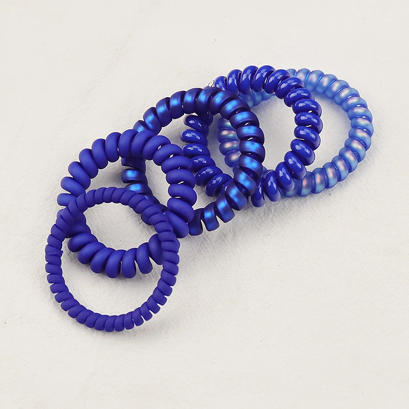 5pcs/Lot Blue Serize Telephone Cord Elastic Ponytail Holders Girls Women Hair Ring Accessories Fashion Hot Tie Gum Headwear