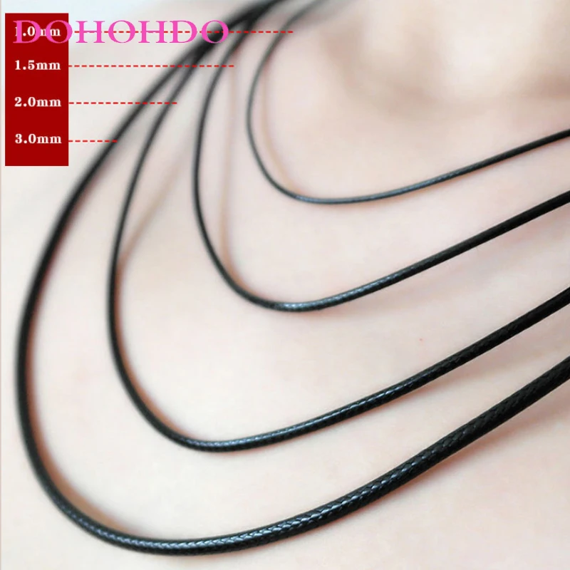 1mm 1.5mm 2mm 3mm Leather Necklace Cord Wax Rope Chain With Gold Color Stainless Steel Clasp For Men Women DIY Necklace Making