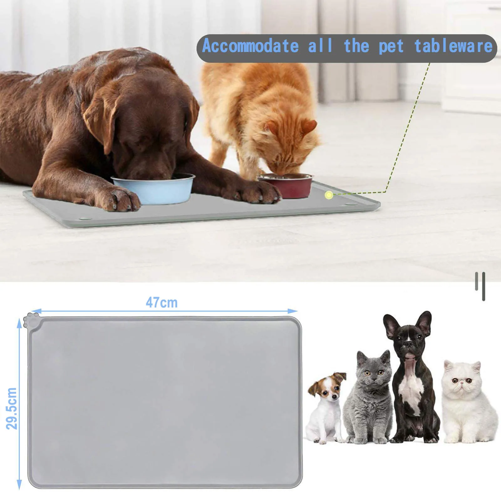 Waterproof Non-slip Silicone Pet Placemat Food Pan Mat With Border Dog Feeders Food Grade Silicone Bowl Mat Pet Supplies 40*29.5