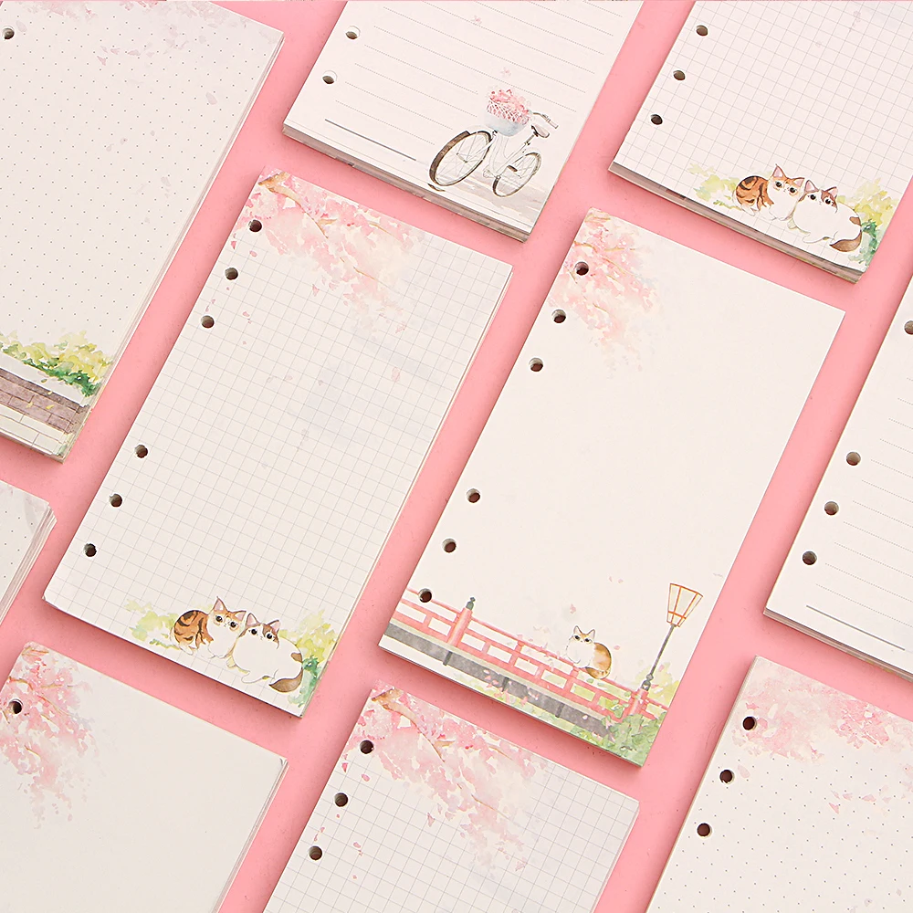 A6 Cute Pink Loose Leaf Notebook Refill Spiral Binder Planner Inner Page Inside Paper Dairy Plan To do Line Dot grid