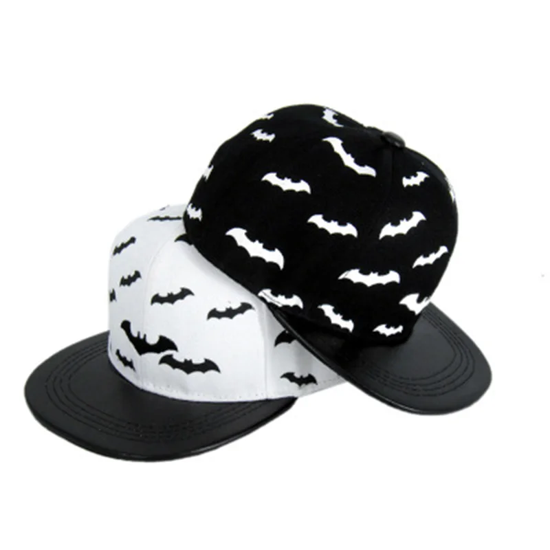 Children Cool Bat Pattern Hip Hop Hat Summer Boy Girl Street Dance Flat Sunshade Sun Protect Baseball Cap Leather Hat Brim F54