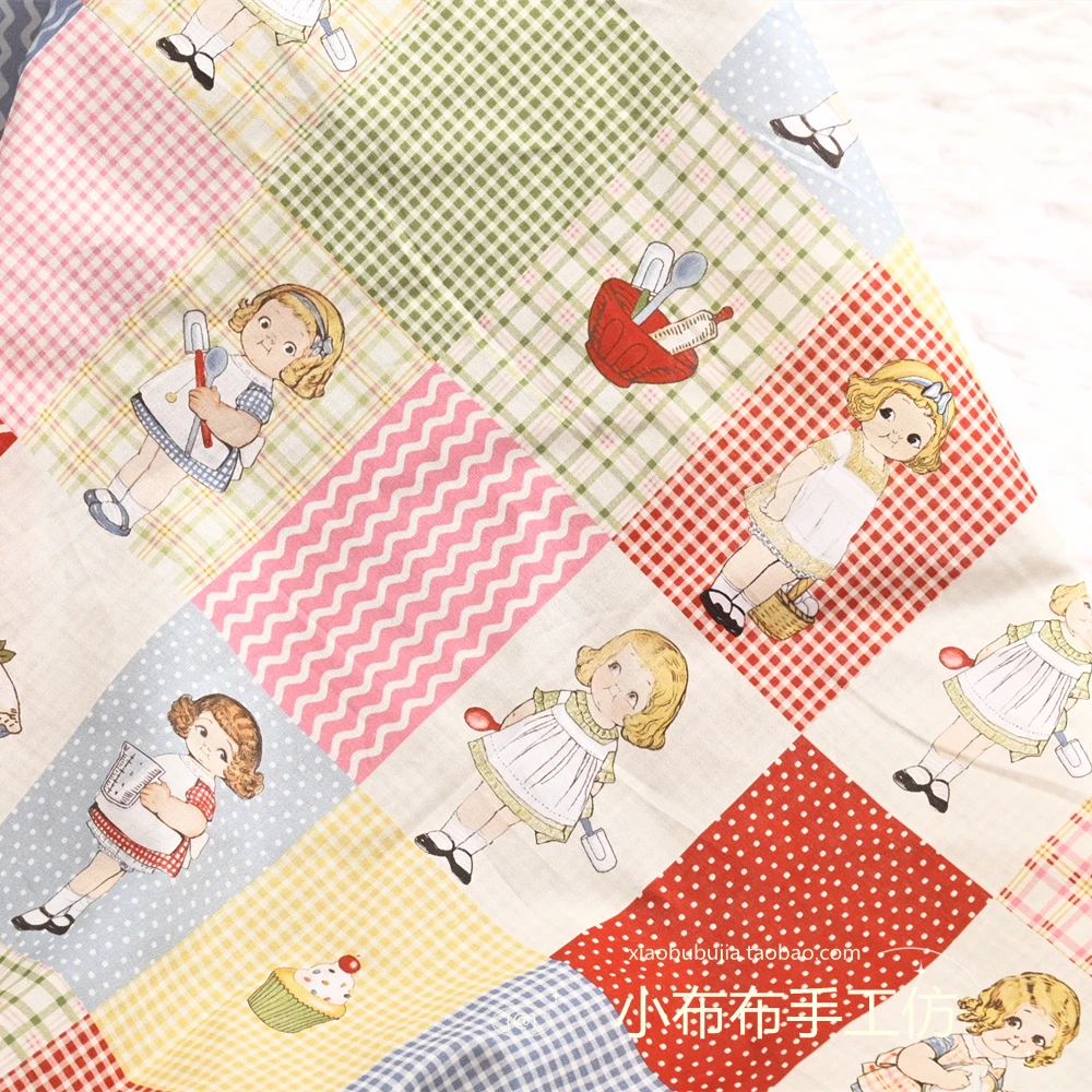 Plain High Count Thin Cotton Fabric Soft Skin-friendly Scandinavian Style Retro Little Girl Cartoon printed Fabric By The Yard