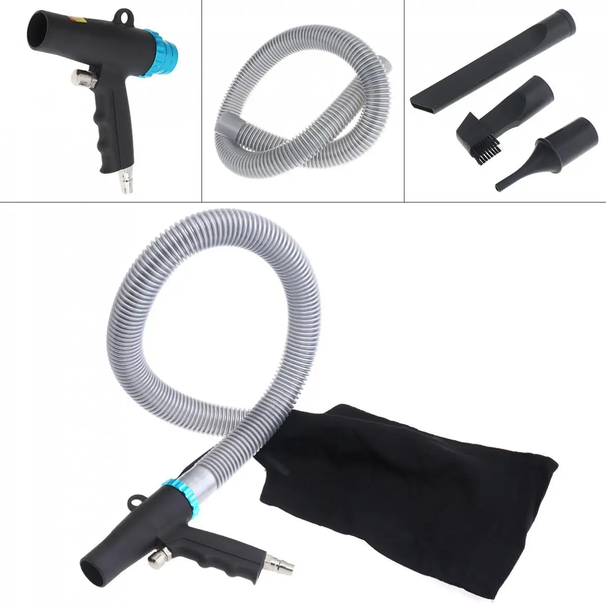 Pneumatic Blowing Dust and Vacuuming Dual-use Gun Suction Gun with 3pcs Nozzles and 90cm Air Tube for Vacuuming and Dust Removal