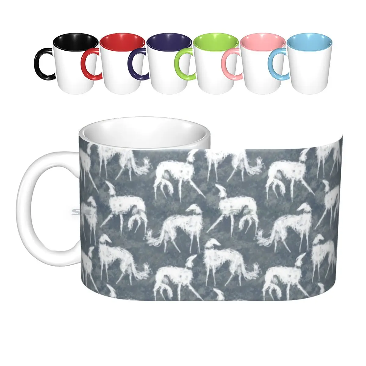 White Borsois Ceramic Mugs Coffee Cups Milk Tea Mug Galgo Greyhound Sighthound Dog Animal Lobitos Whippet Magyar Agar Windspiel