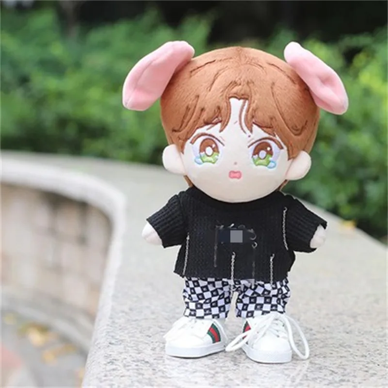 Street Dance 4 The Same Clothes As Wang Yibo 20CM Plush Doll Clothes Hoodie Black And White Plaid Pants 20cm Doll clothes