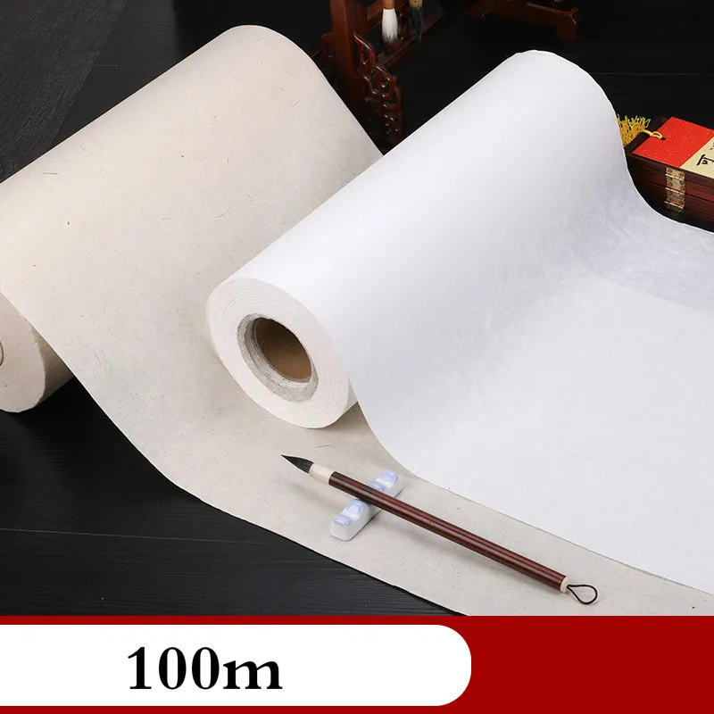 100m Rijstpapier Rolling Xuan Paper Painting Calligraphy Half-Ripe Plants Fiber Rice Paper Carta Calligraphy Paper Supplies