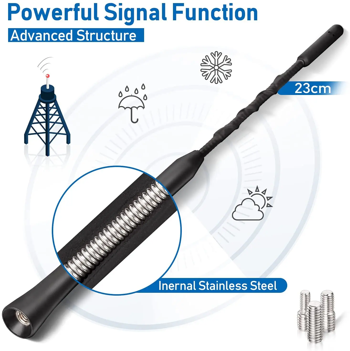 Eightwood Universal Car Radio Antenna Replacement AM FM DAB Roof Mount Aerial Mast Rod Screws M4 M5 M6 23cm 9 Inch Short