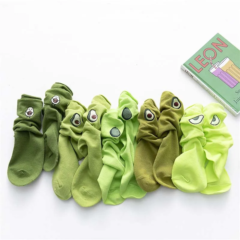 5 Different Avocado Embroidery Funny Socks Harajuku Fruit Cute Heap Heap Socks Women Divertidos Creative Sokken Chaussette Femme