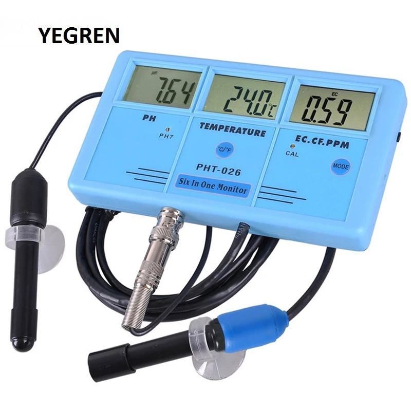 

High Precision PH-meter Multi-parameter Water Quality Monitor PH/TEMP/EC/CF/TDS Tester Digital Water Meter with Mounting Bracket