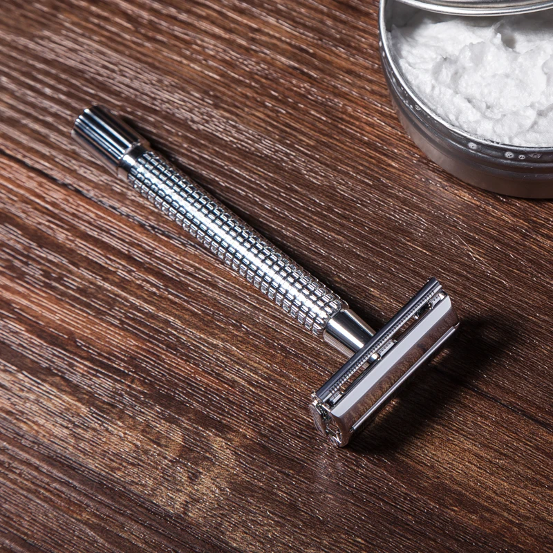 1 Razor Schmetterling Öffnen Lange Griff Männer Sicherheit Rasiermesser Chrom Doppel Rand Rasierer Messing Beschichtung Griff Rasiermesser