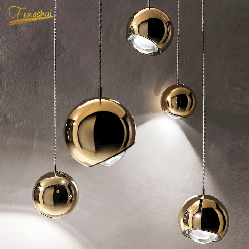 Postmodern LED Metal pendant lampLighting Golden Gloss Loft pendant lights Industrial Bar Restaurant Decorative hanging Lamp