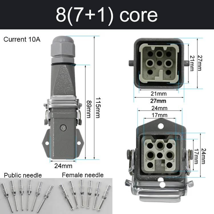 HDC-HA Rechthoekige Heavy Duty Connector 10A 16A 4 5 6 8-pins kern Luchtvaart Waterdichte industriële stopcontact
