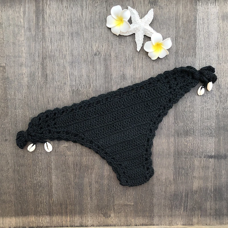 Tanga de bikini en crochet para mujer, panty hecho a mano en algodón con parte inferior hueca, traje de baño de cintura baja tallas S-XL en variedad