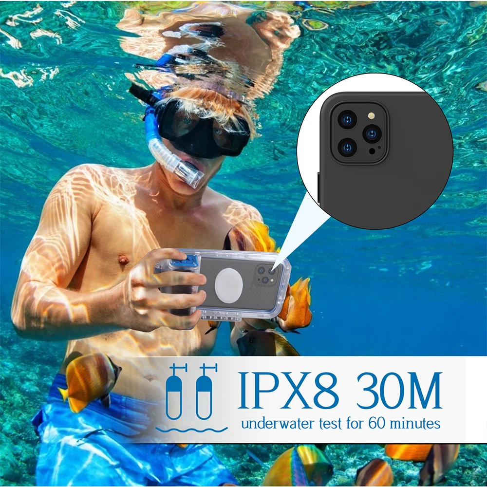 Pixco Bluetooth 30m Underwater Waterproof Smartphone Case Upgraded version for iPhone 13 12 11 X 8 7 plus pro max