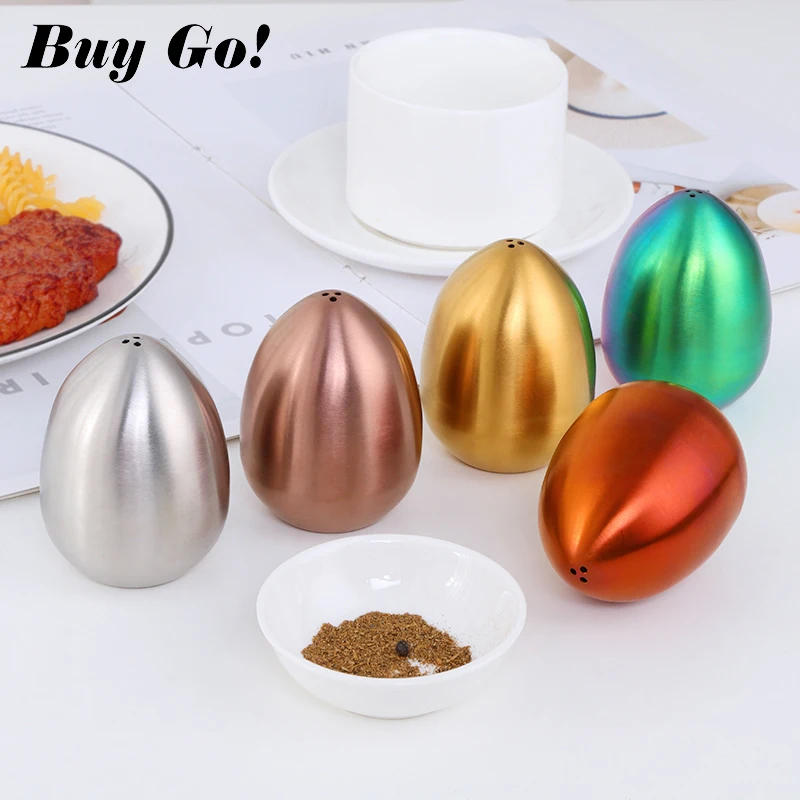 1/2PCS Salt Spice Pepper Shaker Stainless Steel Egg Shaped Condiment Bottle Kitchen Gadgets Metal Salt Pepper Holder Seasoning
