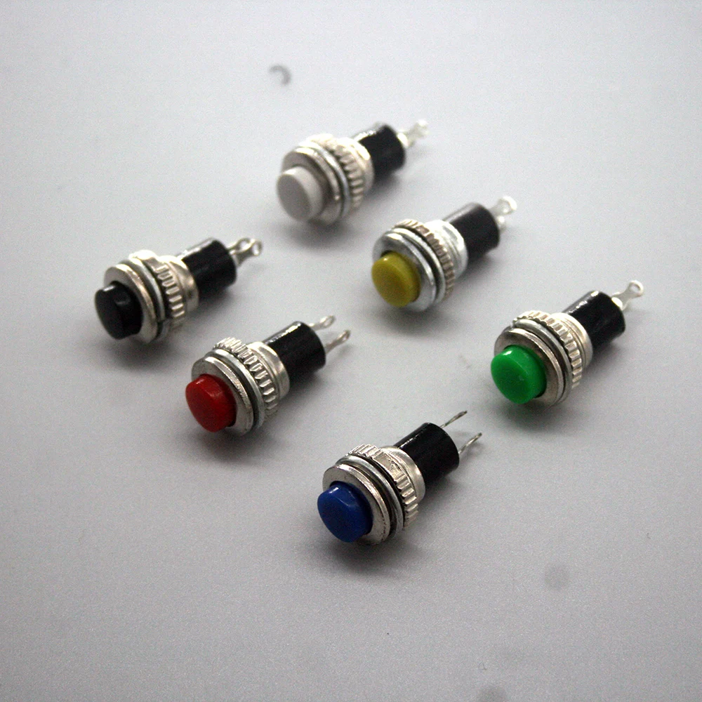 6Pcs 10mm DS-316 Self-reset Push Button Switch Momentary 1A/125VAC 2PIN 6Color   Thread Multicolor