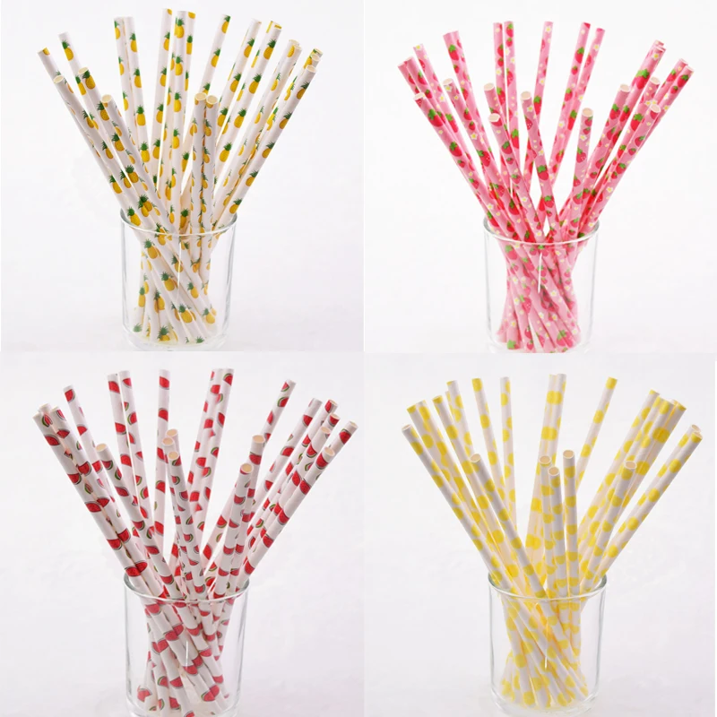 25pcs/lot Fruit Strawberry Pineapple Paper Drinking Straws Drinking Tubes Party Supplies Creative Drinking Straws