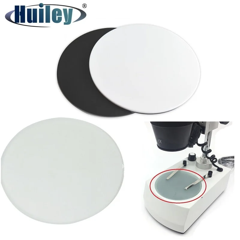 Stereo Microscopio Fase di Lavoro Trasparente Traslucido Rotondo Campione Piatto di Vetro Glassato Bianco Nero di Plastica Bordo di Lavoro