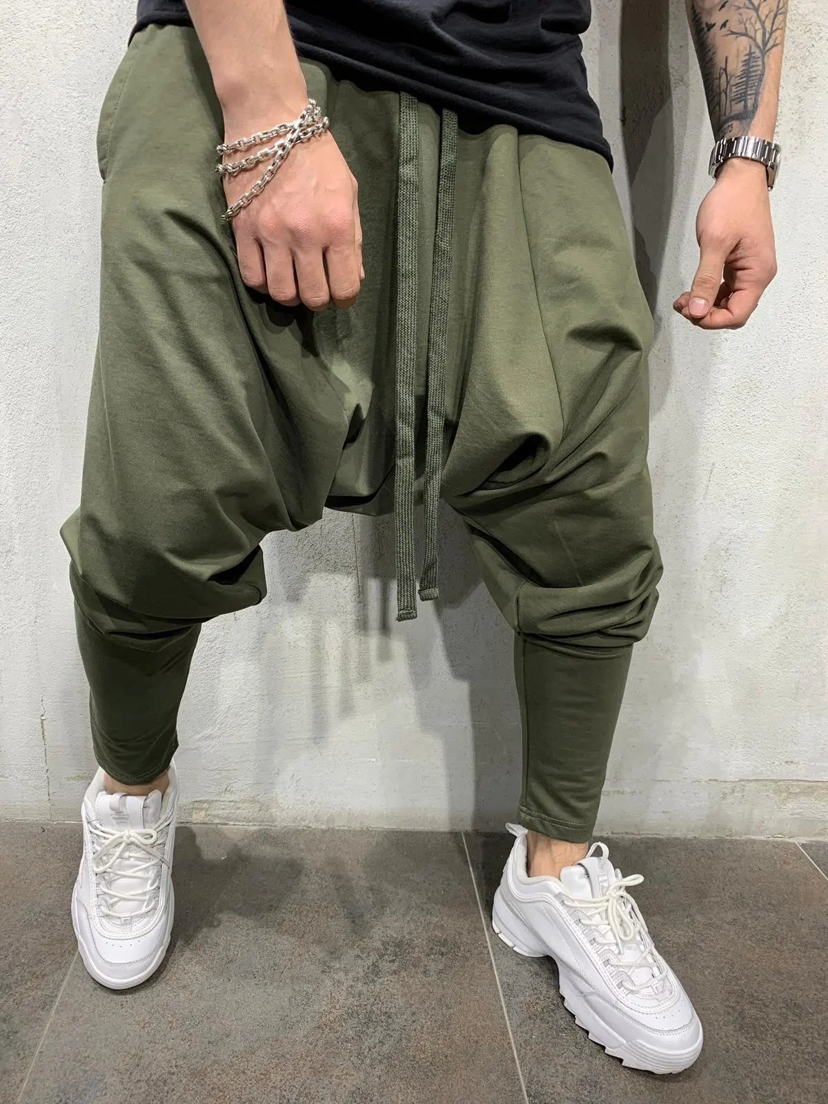 New Hip-hop Fashion Pants Loose Solid Color Feet Street Sports Casual Harem Pants Jogging Pants Men