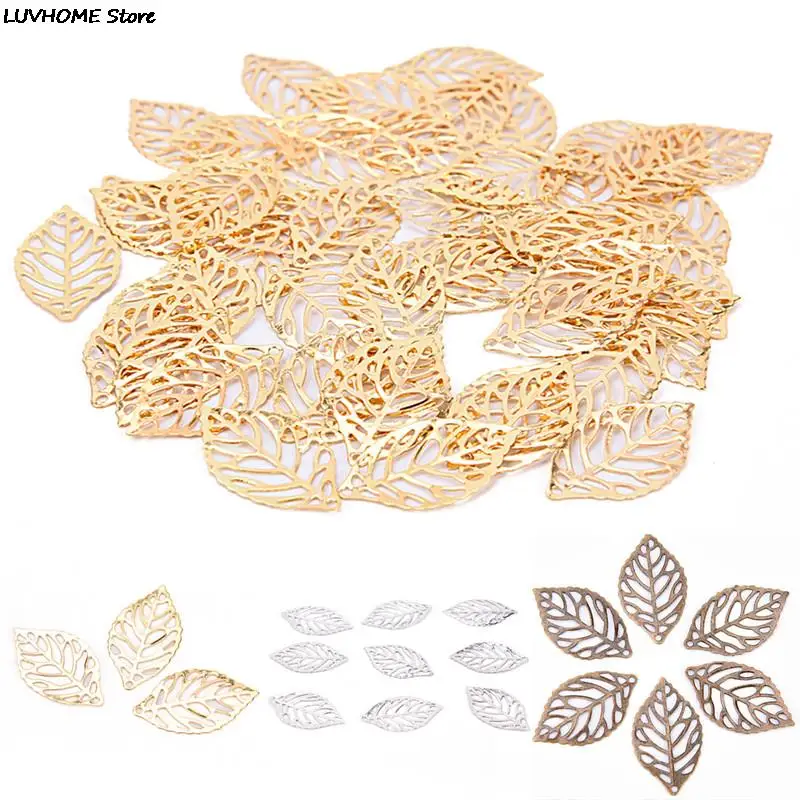 50 pieces/lot Flowers Slice Leaves Charms Setting Jewelry Makings White,Gold,Bronze Antique bronze Metal Filigree 23.5*13.5 MM