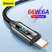 Baseus 66W USB Type C Cable 6A Fast Charging Charger For Huawei P40 LED Digital USB C Phone Data Wire Cord For Xiaomi Mi Samsung