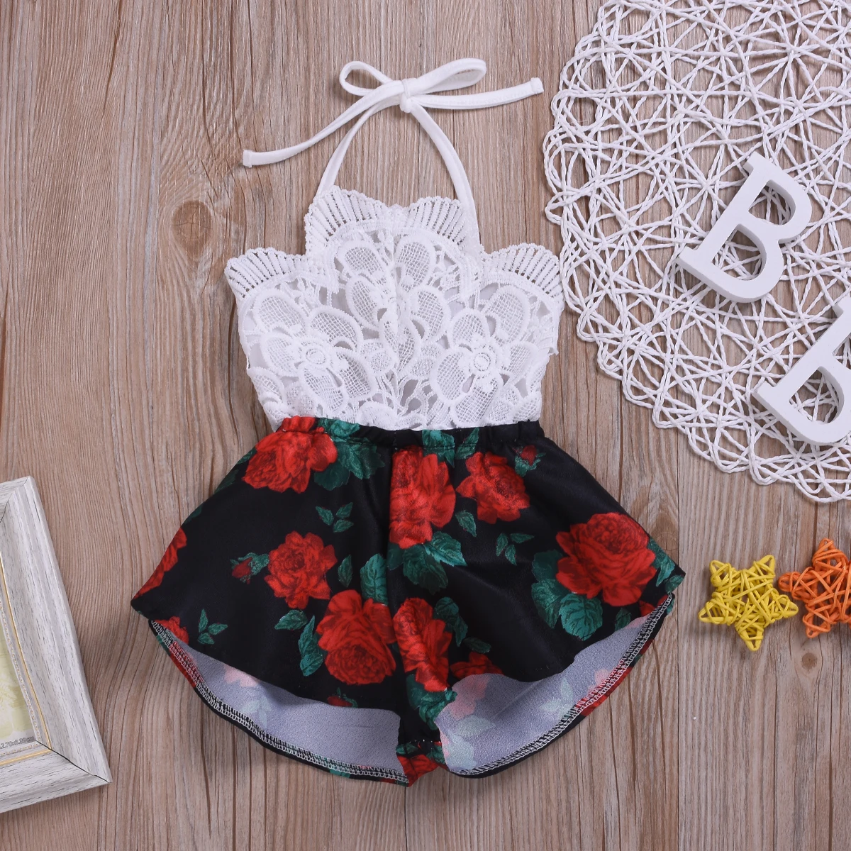 Newborn Baby Girl Clothes Sleeveless Lace Flower Print Strap Romper Jumpsuit One-Piece Outfit Summer Clothes