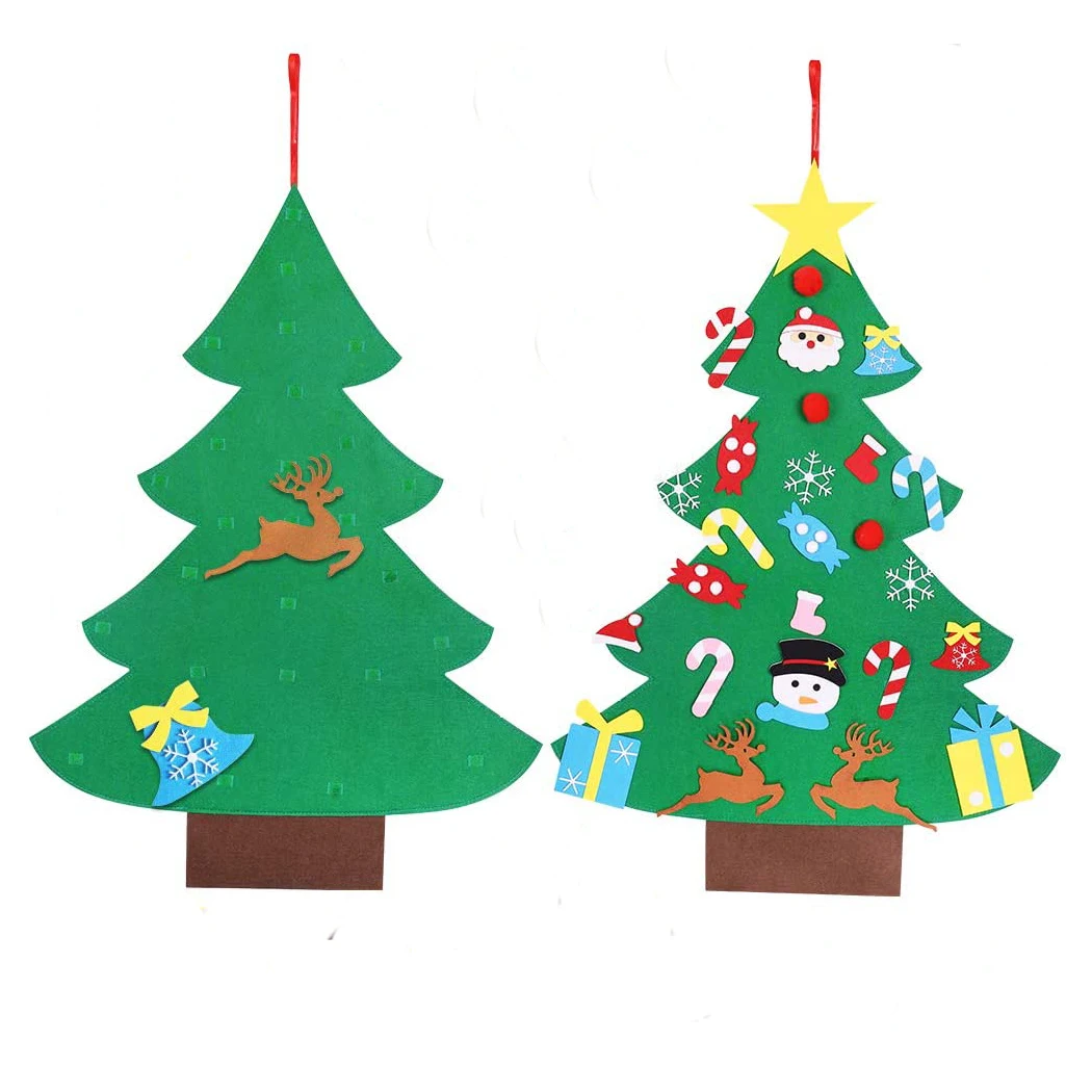 Baby Montessori Toy DIY Felt Christmas Tree Toddlers Busy Board Xmas Tree with Santa Claus Snowflakes Ornament Home Decorations