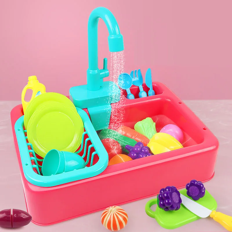 Kid Kitchen Sink Dishwashing Set Toy Simulation Electric Dishwasher Role Playing Pretend Play Safe Kitchen Classic Girls Boy Toy