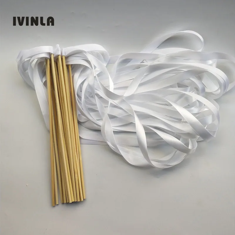 (50Pieces/Lot) white  wands Wedding Ribbon Wands without bell Party streamers Party Decorations