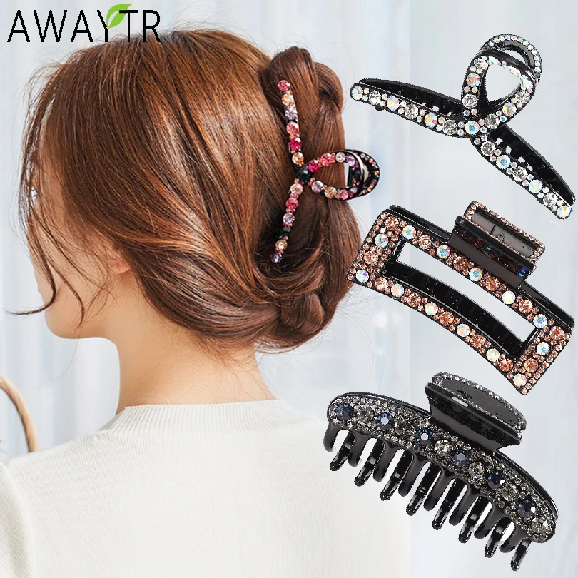 AWAYTR Women Rhinestone Hair Claw Barrettes Vintage Hairpin Heandband Crab Clamps Crystal Bow Hair Clip Hair Accessories Styling