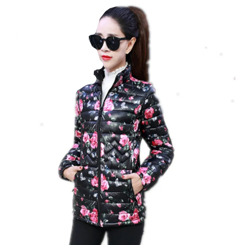 

Winter Women Printing Outerwear 2022 New Short Fashion Slim Female Down Cotton Coat Large Size Stand Collar Ladies Parkas A332