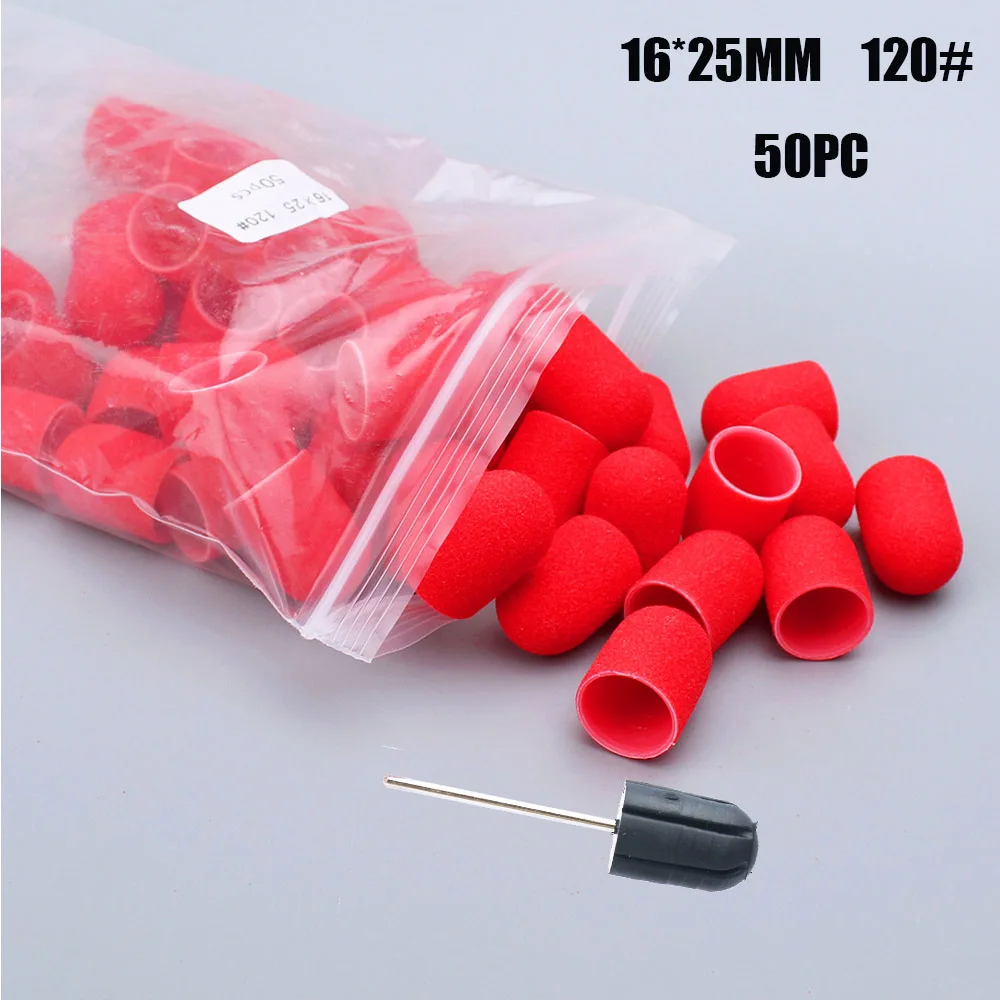 50PC Red Nail Sanding Caps 16*25mm Rotary Nail Drill Bit Electric Pedicure Remove Burrs Foot Care Manicure Equipment Accessories