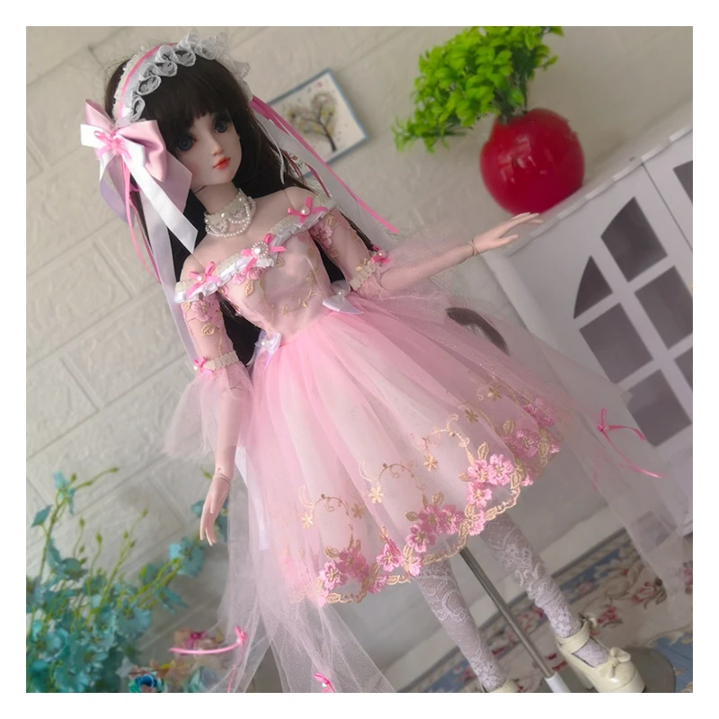 

1/4 bjd dress + hair band + necklace doll pink dress for 1/4 BJD 1/3 BJD doll accessories doll clothes